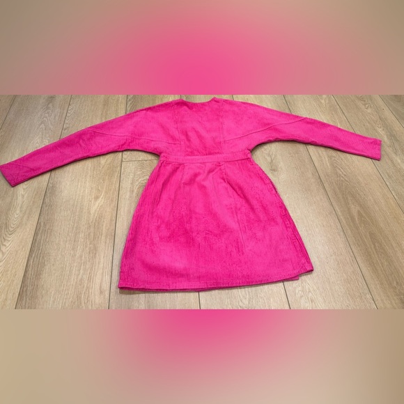 Zara Denim Co Pink Corduroy Wrap Dress Long Sleeve Size 6 - Picture 5 of 9